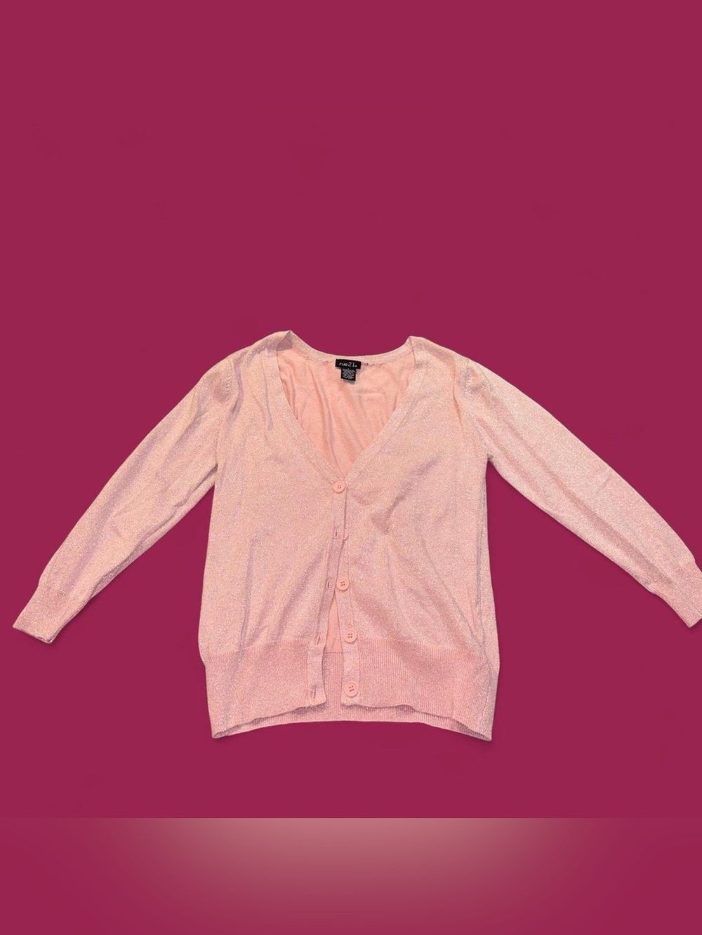 Rue21 Light Pink Sparkle V-Neck Button Cardigan